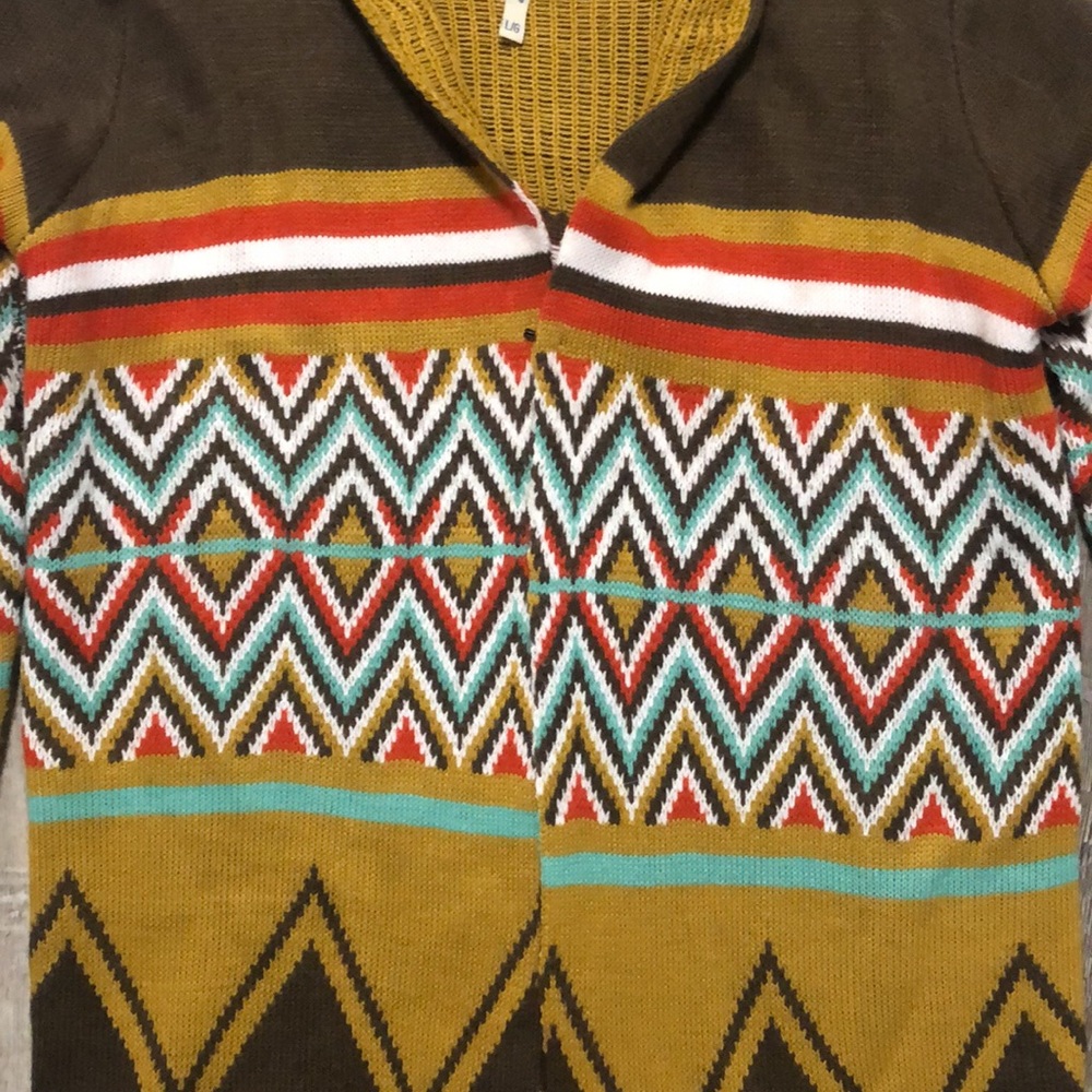 Women’s long fringe Aztec sweater cardigan - Picture 3 of 6